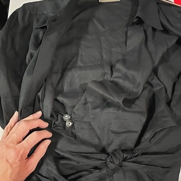 Black Linen Crop Wrap Top Sz6 S/M Y2K 90s Corp Boho Chic Button Grunge Punk Rock - Picture 10 of 13